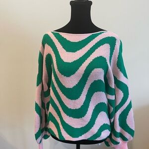 Green and Pink Wave Pattern Sweater